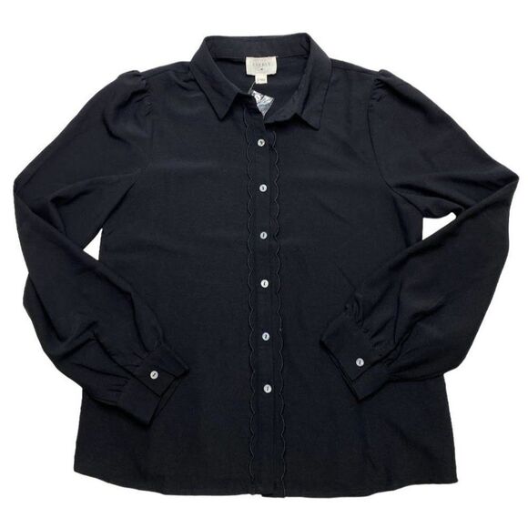 Everly Black Button‎ Down Scallop Trim Cottagecore  Sz Small NWOT - Picture 6 of 8